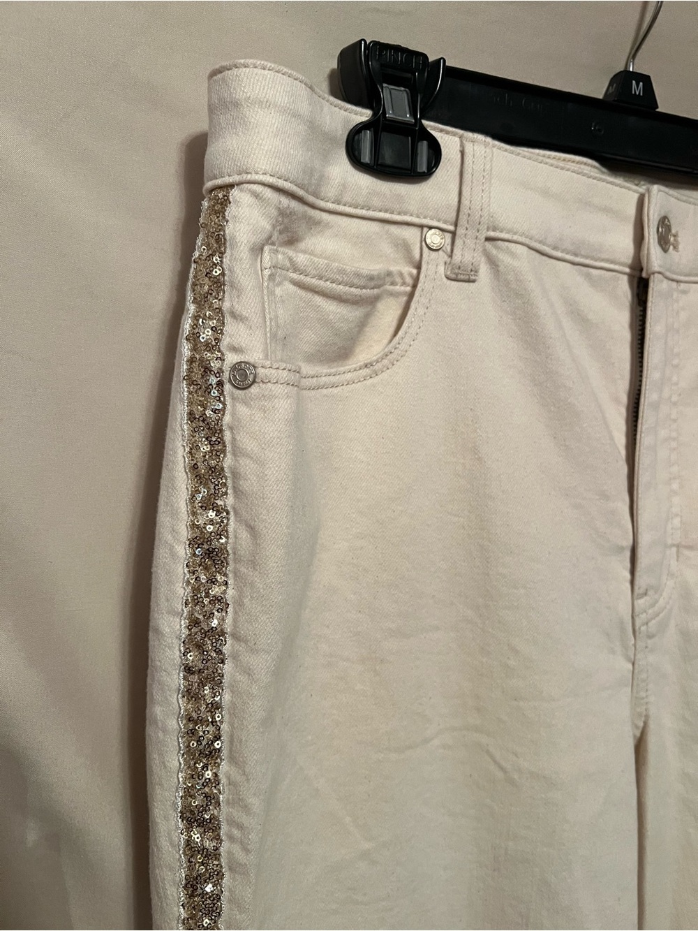 NWT Talbots Cream Straight-Leg Jeans with Gold Side Stripe - Picture 11 of 12